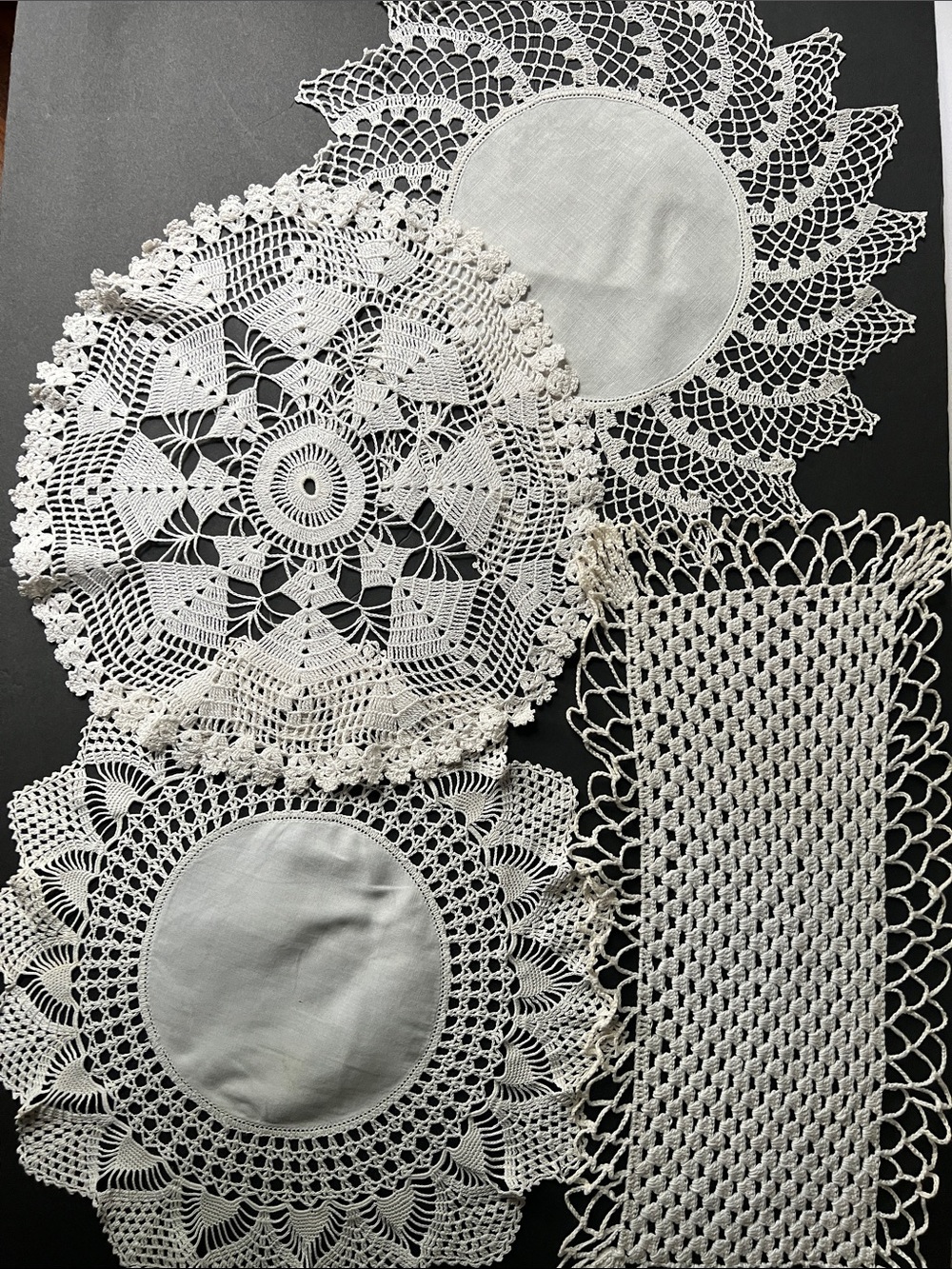 Set of four Vintage Crochet Doilies Set - White Lace Table Accents